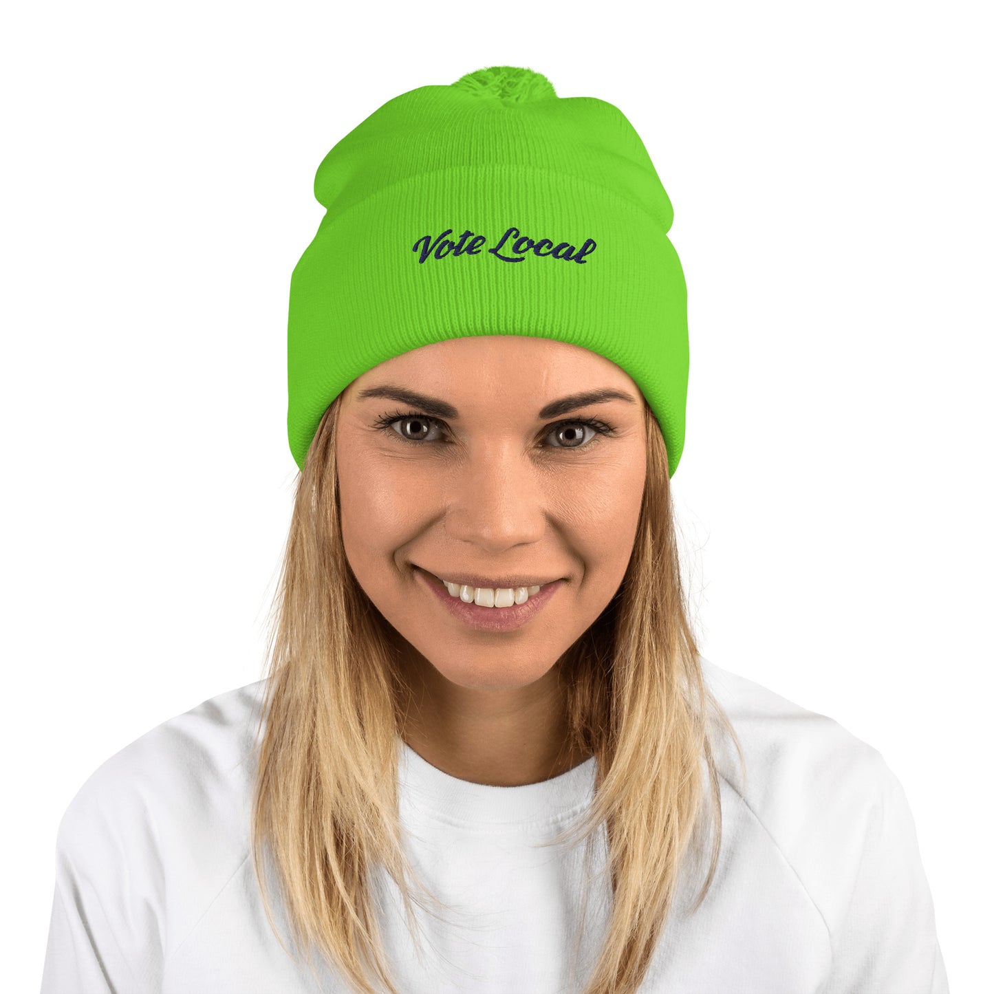 Vote Local Neon Pom-Pom Beanie