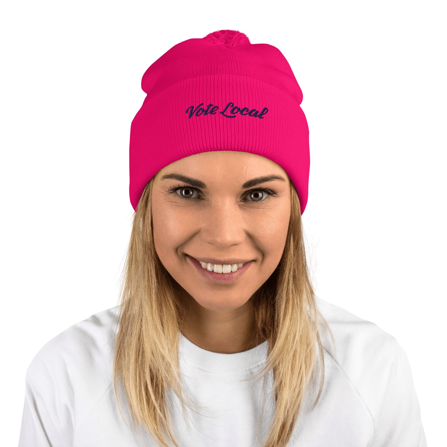 Vote Local Neon Pom-Pom Beanie